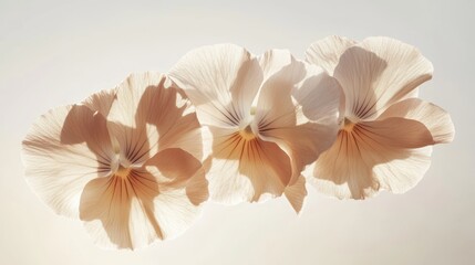 Obraz premium Three pale pansies, sunlit, studio shot, floral design