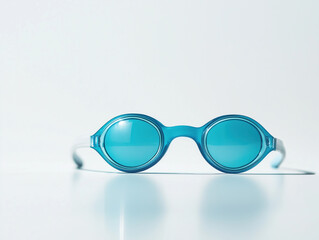 Fototapeta premium Blue Swimming Goggles on Reflective Surface: Minimalist Sports Gear Photography