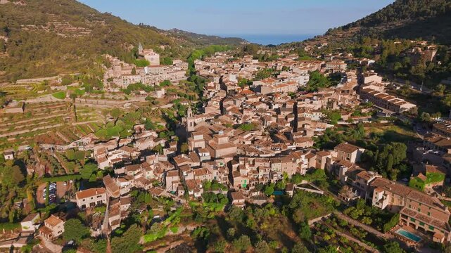 Aerial view of the Valldemossa town in Mallorca, Spain