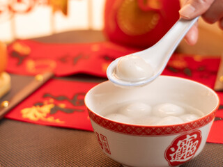 sweet dumping or tangyuan traditional Chinese new year food .