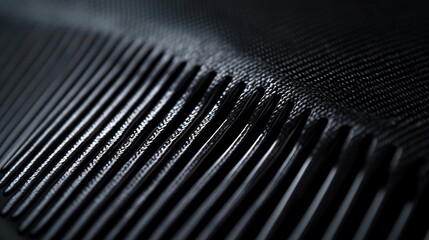 Close-up textured black fabric, dark background, detail shot, textile industry