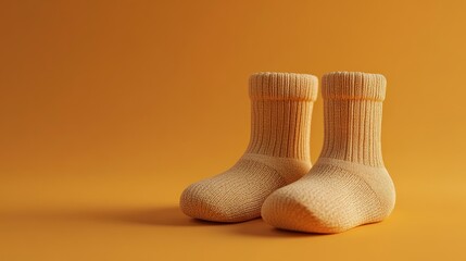 Baby socks, yellow background, minimal style, product shot