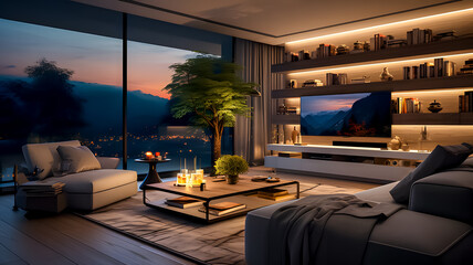 Modern Comfort of Living Room with Smart Lighting Systems