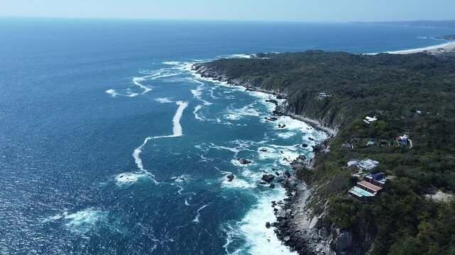 Aerial Drone View of Oaxaca Mexico Beach Waves