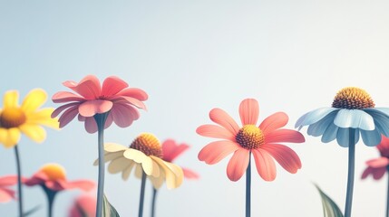 Obraz premium Pastel flowers blooming outdoors under a sunny sky, website header