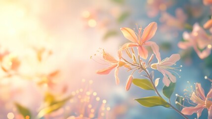 Peach blossoms sunrise garden spring bokeh website banner