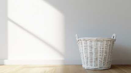 White wicker basket in sunlit room