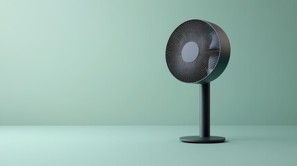 A modern standing fan on a minimalist background, designed for air circulation and comfort.