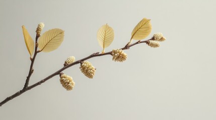Pale branch, budding flowers, studio backdrop, spring design