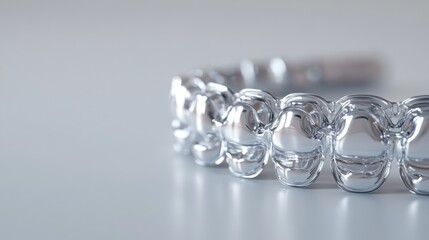 Silver dental retainer on white background, close-up studio shot for healthcare advertising
