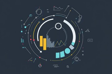 Circular data visualization dashboard showing financial growth, on dark background, for business reports