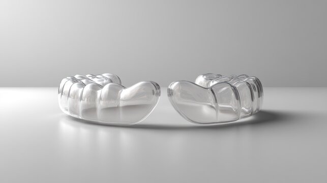 Clear dental mouthguard on white background, sleep apnea treatment