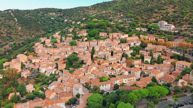 Aerial view of the Bormes les memosas picturesque village, French riviera