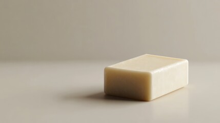 Beige soap bar studio shot, clean background, hygiene product
