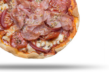Pizza recortada no fundo transparente com sombra descolda fácil de ser retirada para aplicação de outros fundos