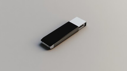 Black USB drive on gray background, minimalist product shot, data storage