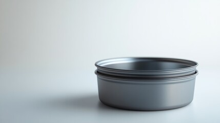 Stacked metal containers studio shot, white background, product packaging