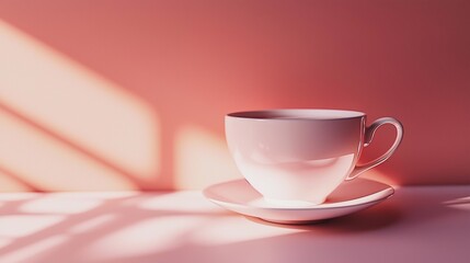 Fototapeta premium White ceramic teacup on a vibrant pink surface