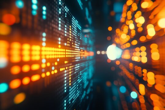 Close up of a futuristic candlestick chart with dynamic patterns and engaging digital atmosphere - Powered by Adobe