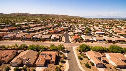 aerial view of mountain desert town