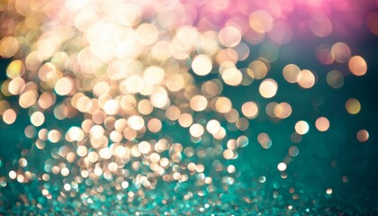 iridescent bokeh with shimmering lights in teal pink and gold