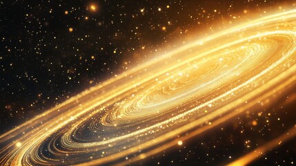 Fototapeta premium An anime-inspired close-up of Saturn, with radiant golden rings and a glittering glow illuminating the infinite universe. 