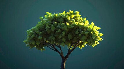 Low-poly stylized tree illustration, isolated on dark background.