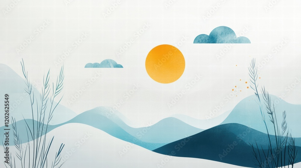 Aufkleber planner layout features abstract nature elements including sun mountains and clouds perfect for orga