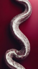 Fototapeta premium This image showcases a striking snake coiling elegantly against a deep red backdrop, capturing a sense of movement and grace in nature's design.