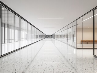 Obraz premium Modern glass corridor with terrazzo floor.