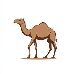 Camel walking on desert sand, isolated on white background, for educational use