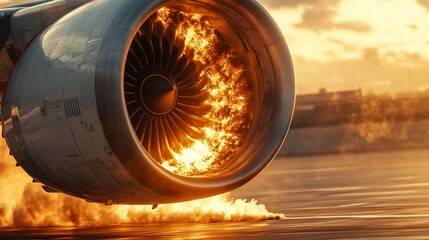 A close up of a powerful airplane engine emitting intense flames during flight testing