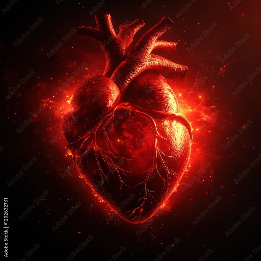 Aufkleber vivid red heart illustration with glowing effect and intricate details captured against a dark backg