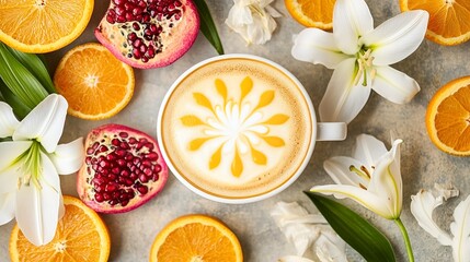 Aromatic Latte Art with Citrus and Flowers