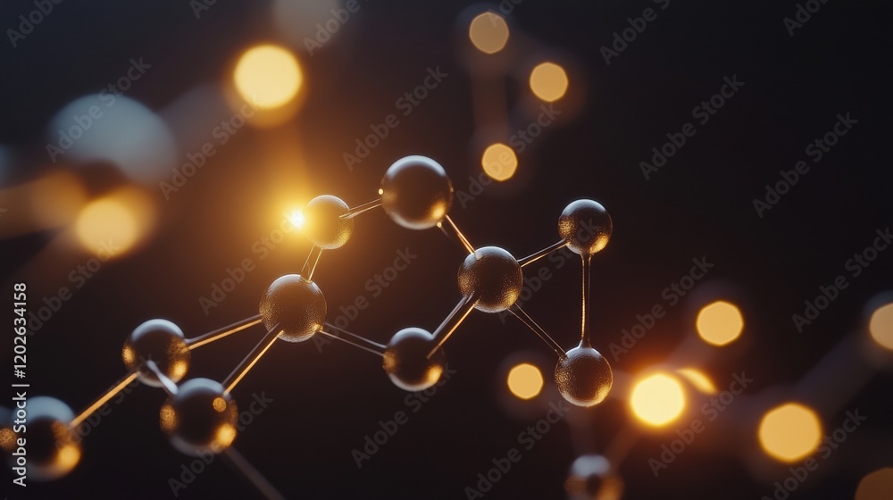 Leinwandbilder Molecule structure illuminated with light under dark background showcasing intricate details and science beauty. Generative AI