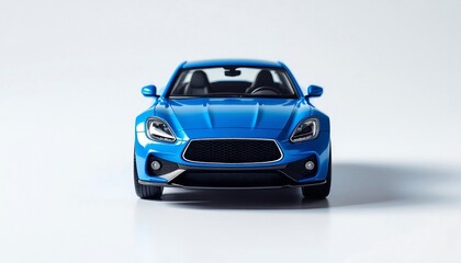 Blue Sports Car Toy Model - Front View, Isolated on White Background