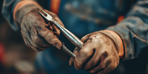 Close-Up of Hands Holding Tools with a Blurred Background