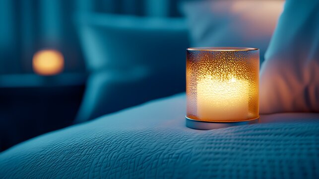 Relaxing bedroom scene, sleep aid and soft lighting, wellness ambiance
