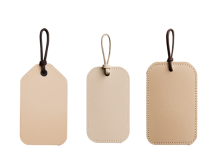 Neutral Toned Luggage Tags with Leather Straps on Transparent Background