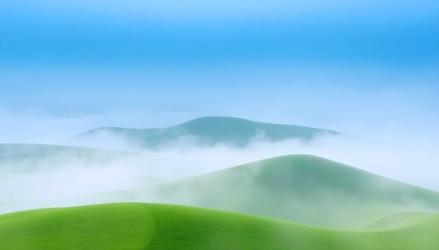 Serene Misty Green Hills Scenic Landscape View Sky Fog Calm Soft Blue 
