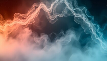 Obraz premium Abstract Teal Orange Smoke Wave Background Design Art Calm Soft Fluid 