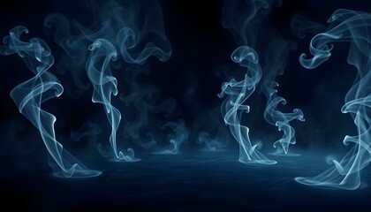 Fototapeta premium Abstract Blue Smoke Swirls Dark Background Design art fog haze airy 