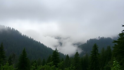 Misty Mountain Forest Scenic View Nature Landscape fog sky pine hill  