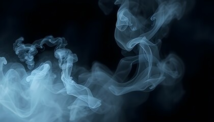 Fototapeta premium Abstract Blue Smoke Swirls Dark Background Design art haze mist airy 