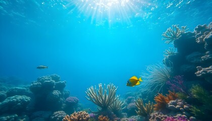 Obraz premium Vibrant Tropical Reef Fish Underwater Scene Ocean Sea Life Blue Pink 