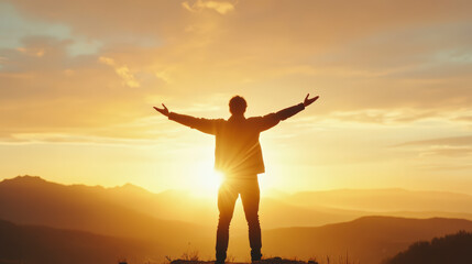 Fototapeta premium Empower your journey with vibrant sunrise vistas, embracing new horizons and opportunities in a breathtaking mountain landscape view.