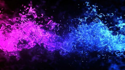   Group of blue, pink, and purple smokestacks against a black background with overlapping pink and blue hues