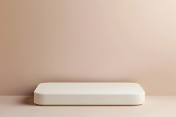 Minimalist white rectangular podium isolated on a neutral background for product presentation or advertising, with clean lines and modern design aesthetic for beauty concepts