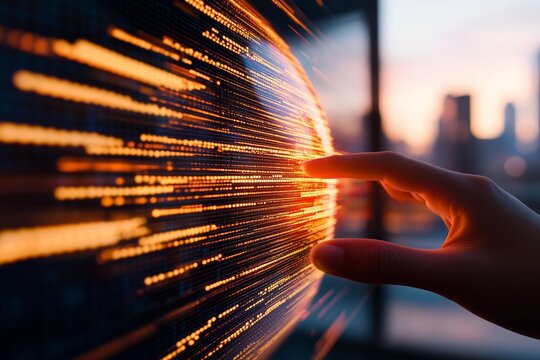 Abstract concept of futuristic global connectivity of Financial data analysis business programmer coding showing artificial intelligence and machine learning concept. Generative AI