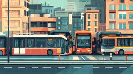 Obraz premium Public transportation systems flat design front view urban transit network cartoon drawing split